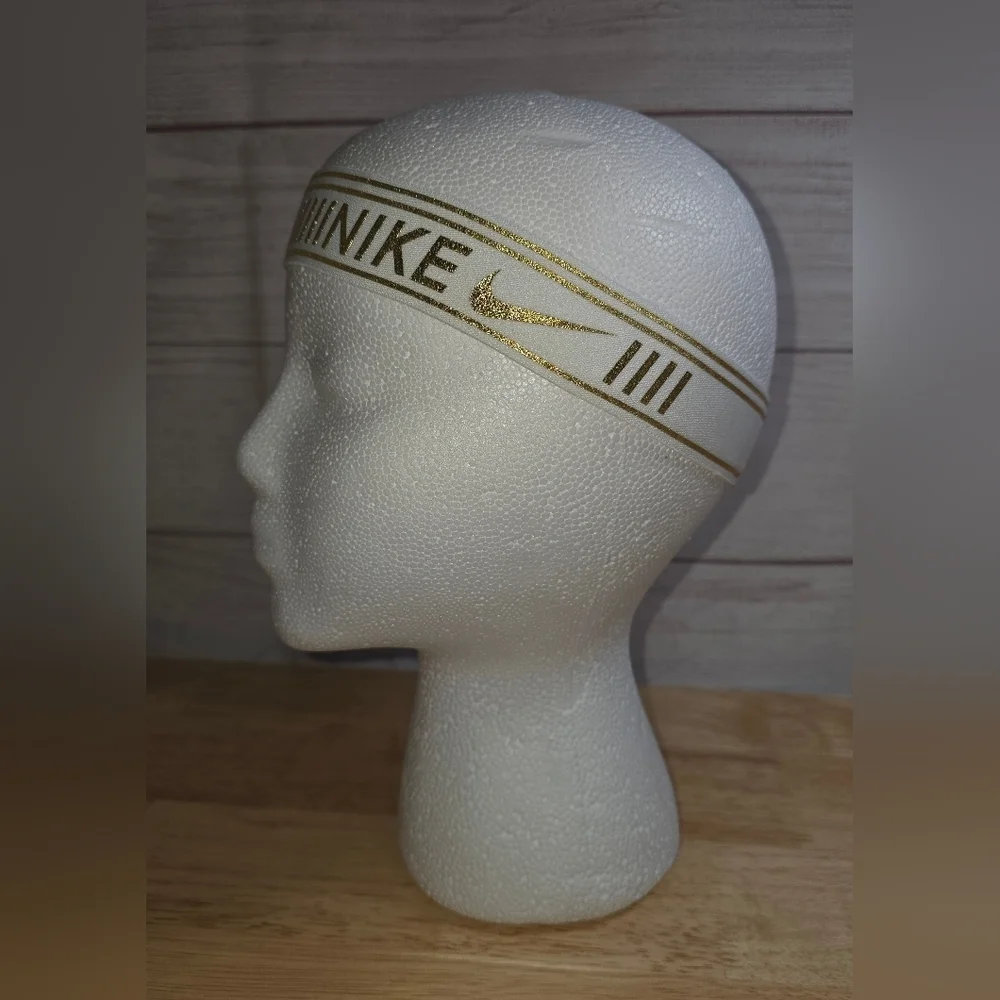 Nike White Headband with Metallic Gold Logo O/S